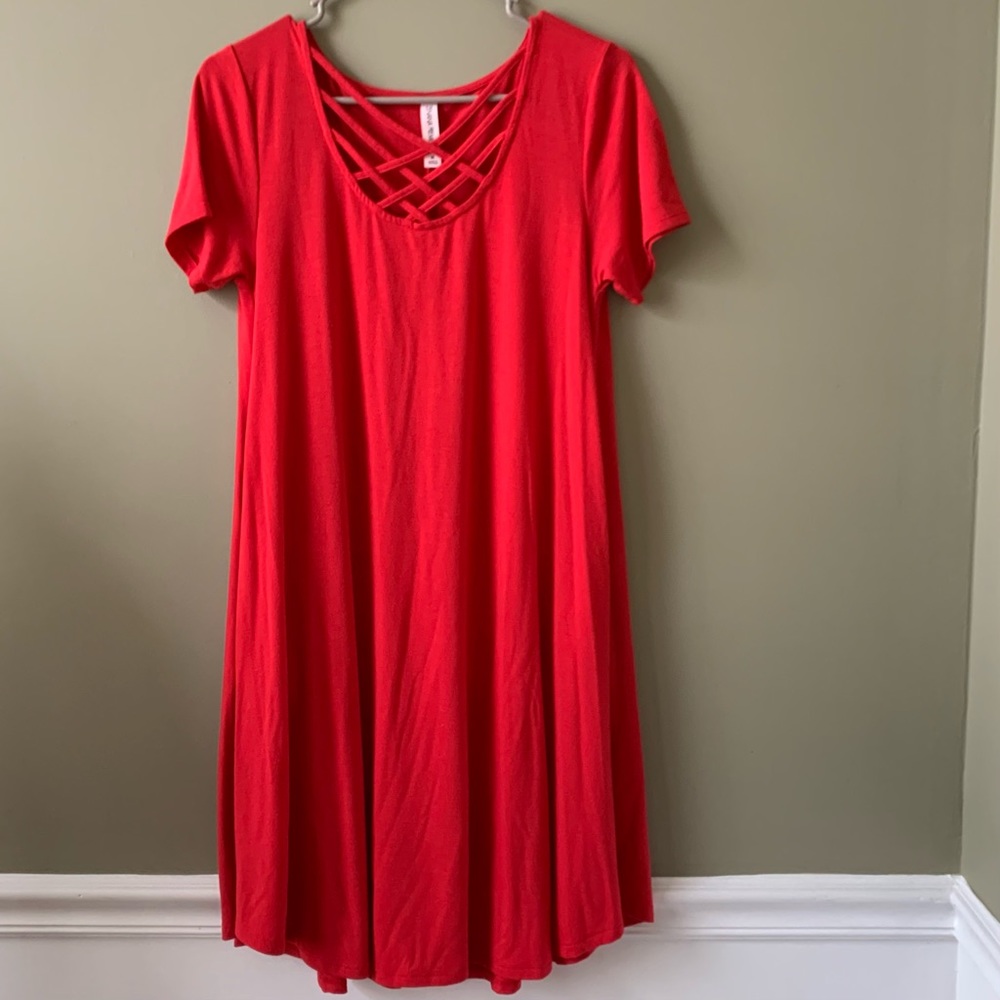 Zenana Premium Red Short Sleeve Swing Dress